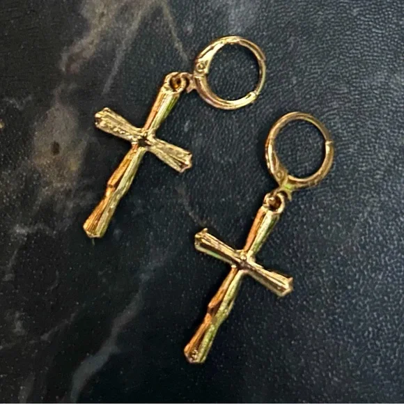 Gold Tone & Crystal Cross Earrings - Picture 5 of 5
